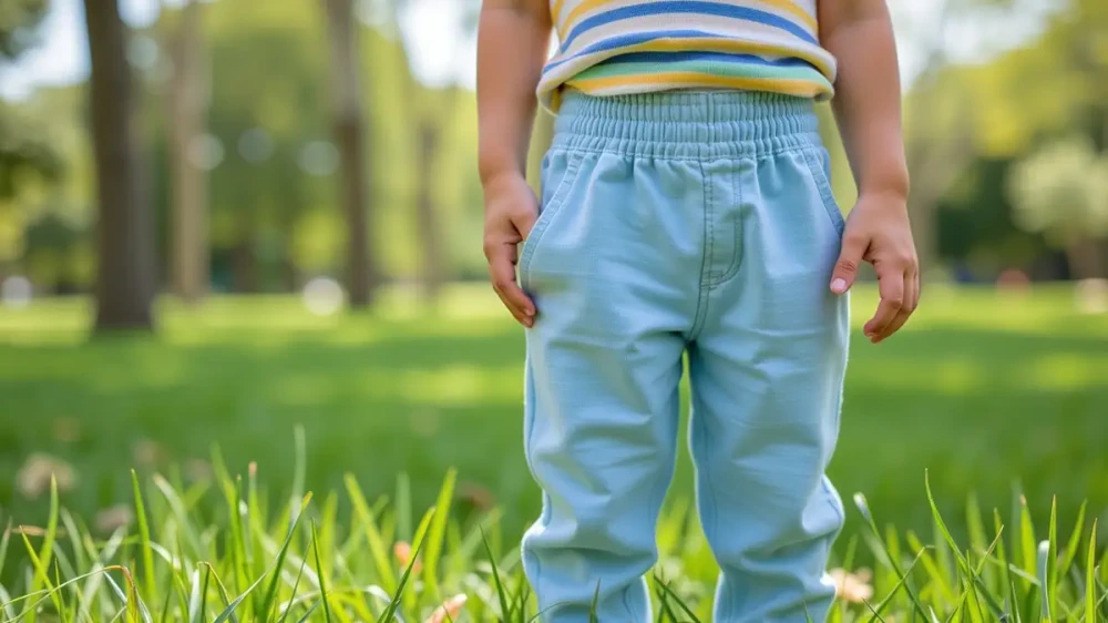 کودک با شلوار پنبه ای راحت در پارک